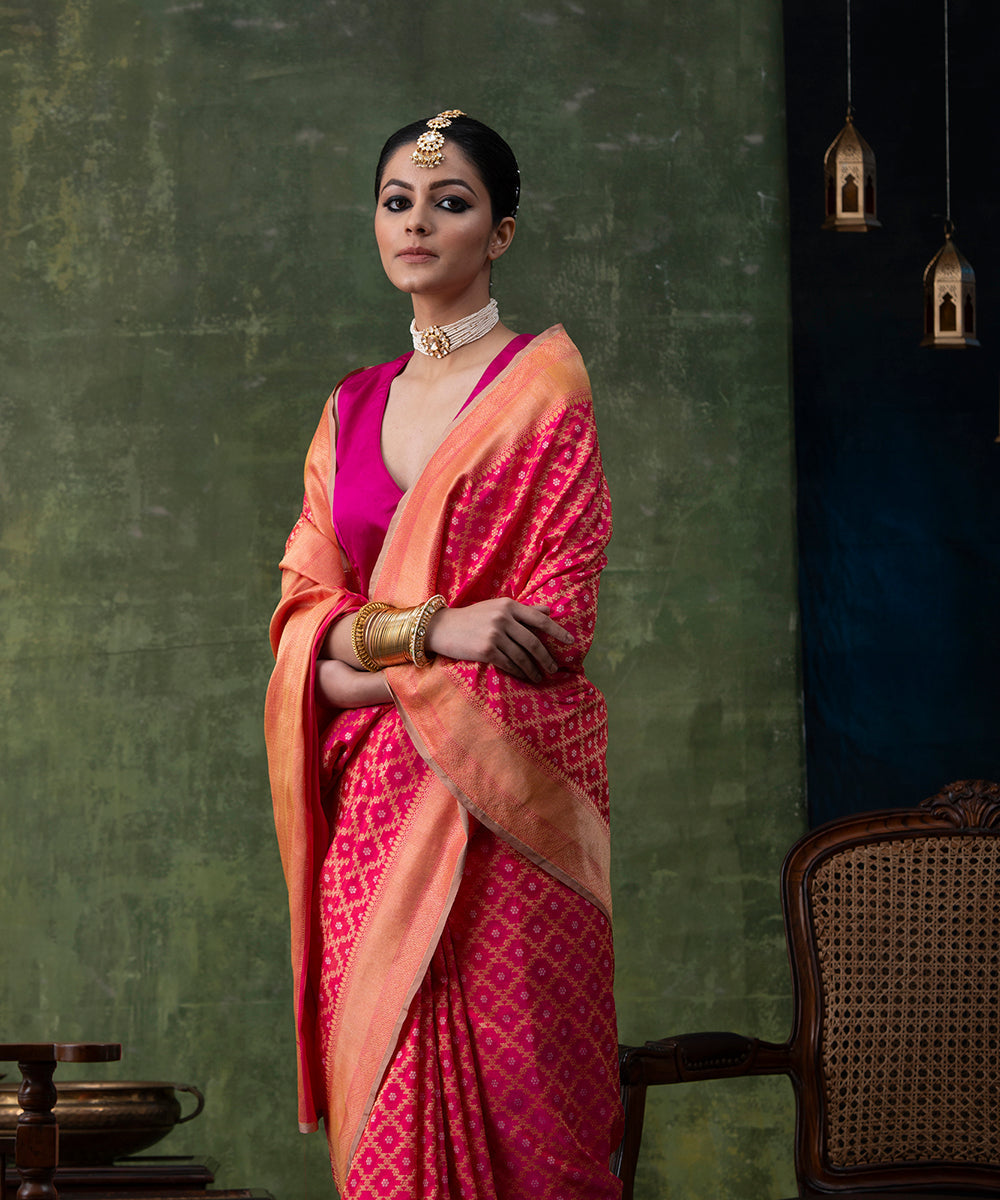 Handloom_Pink_Pure_Katan_Silk_Banarasi_Saree_with_Jaal_WeaverStory_01