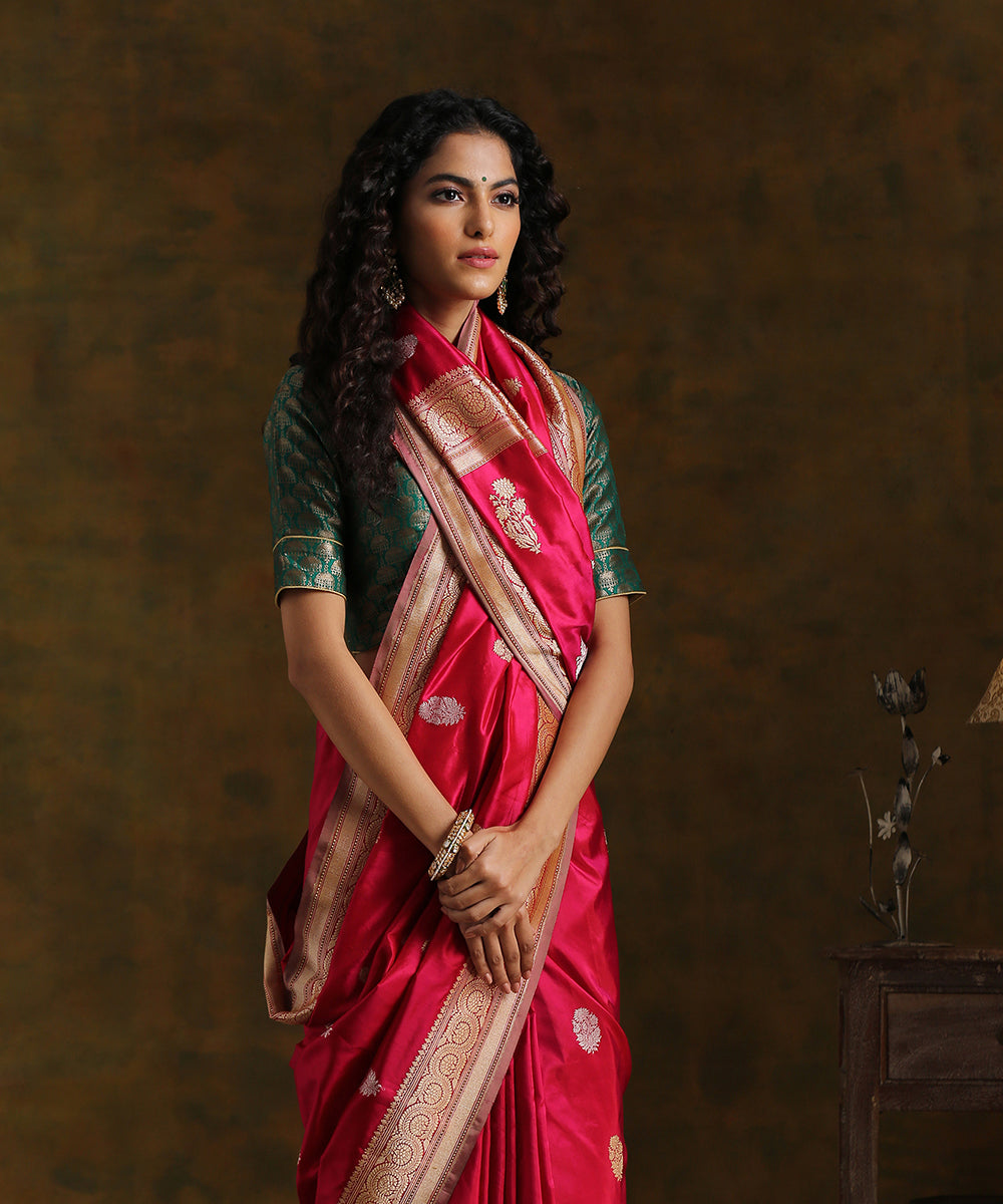 Ruby_Pink_Handloom_Pure_Katan_Silk_Banarasi_Saree_with_Kadhwa_Booti_WeaverStory_01