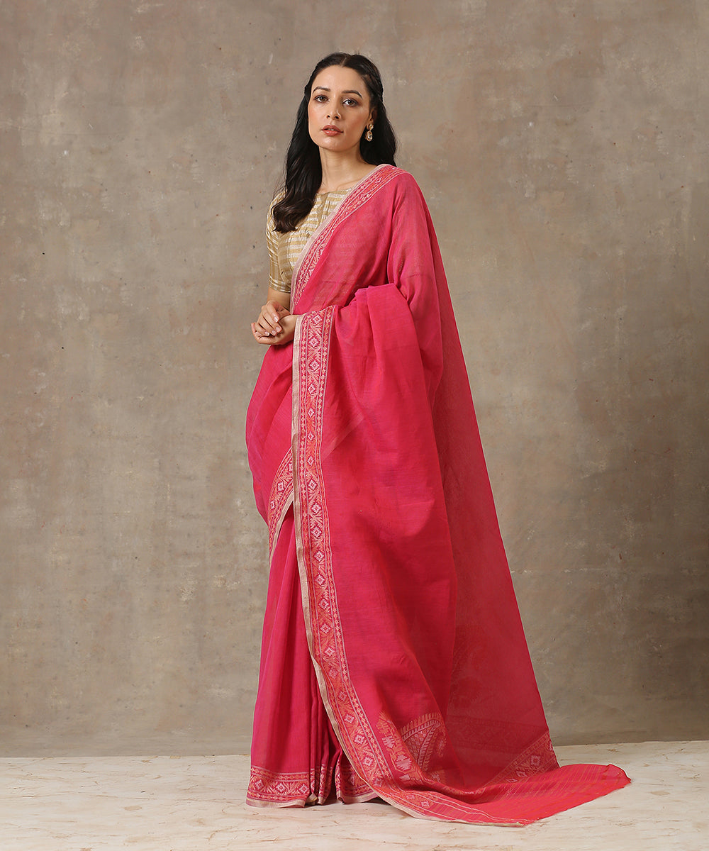 Pink_Handloom_Cotton_Banarasi_Jamdani_Saree_with_Zari_Border_WeaverStory_02