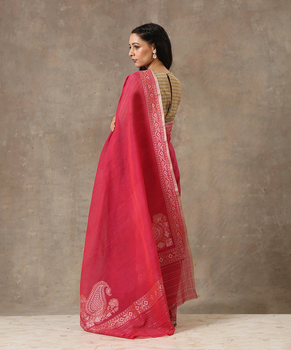 Pink_Handloom_Cotton_Banarasi_Jamdani_Saree_with_Zari_Border_WeaverStory_03