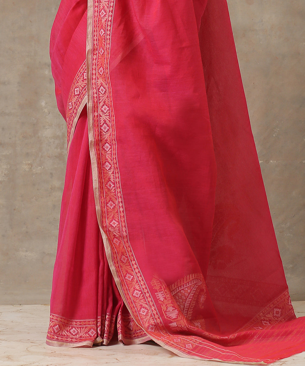 Pink_Handloom_Cotton_Banarasi_Jamdani_Saree_with_Zari_Border_WeaverStory_04