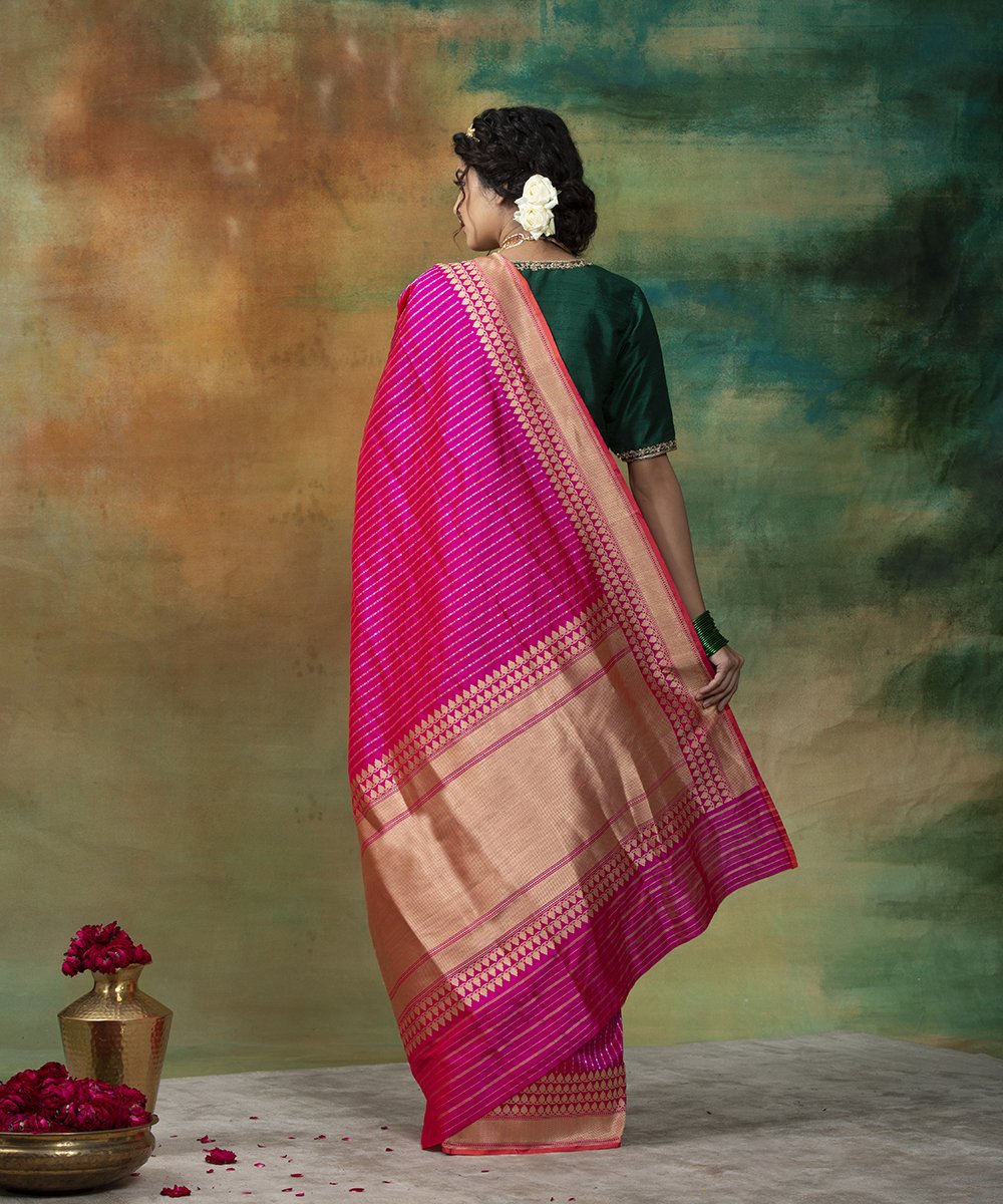 Pink_Handloom_Pure_Katan_Silk_Banarasi_Saree_With_Zari_Stripes_WeaverStory_03