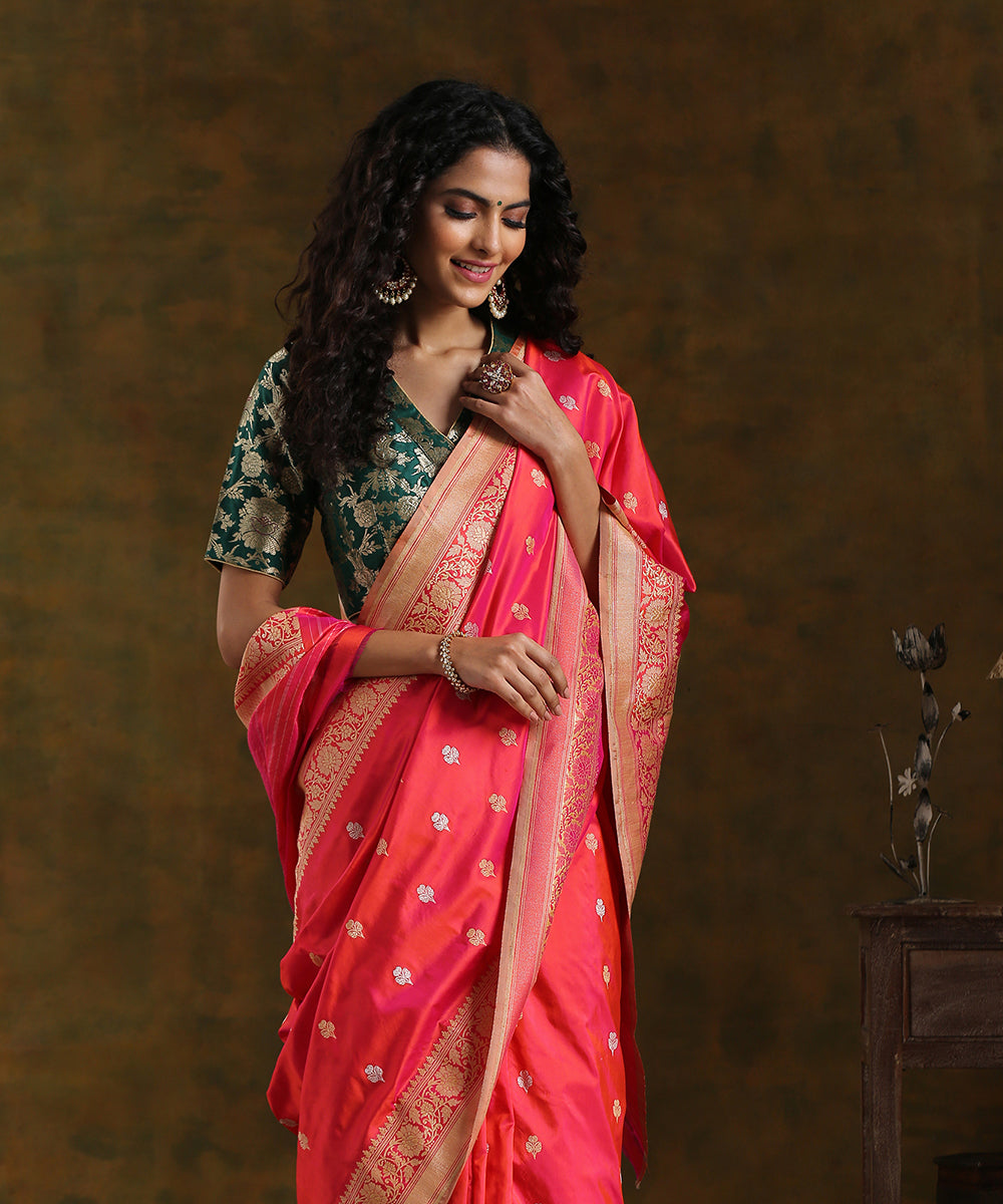 Handloom_Pink_Pure_Katan_Silk_Banarasi_Saree_with_Kadhwa_Booti_WeaverStory_01