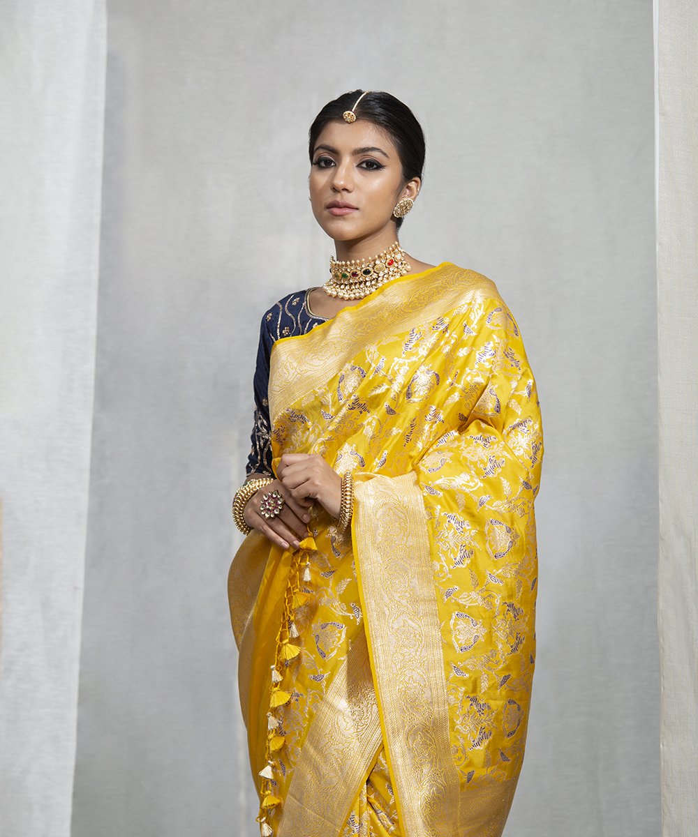 Handloom_Yellow_Kadhwa_Banarasi_Meenakari_Shikargah_Saree_WeaverStory_01