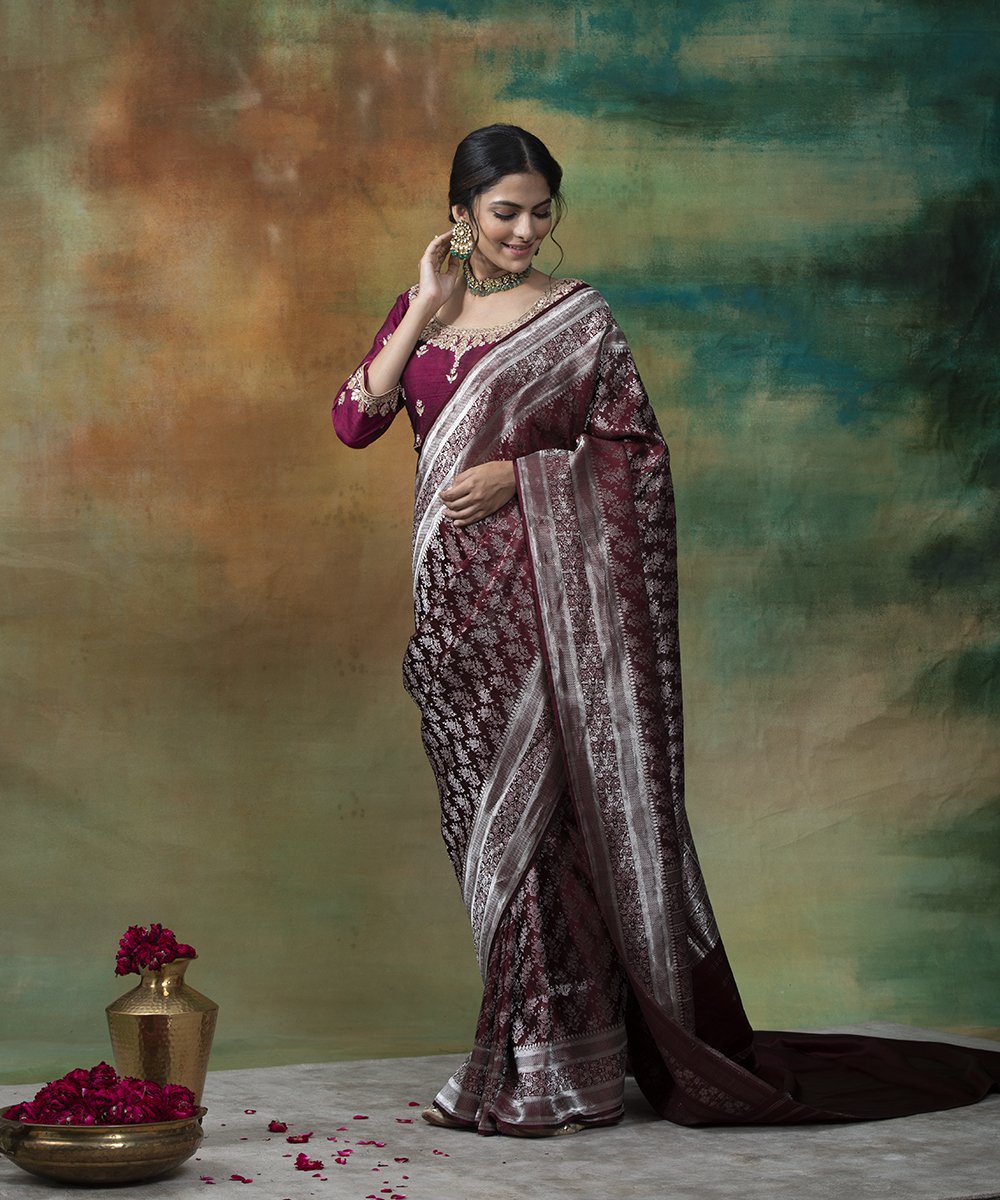 Handloom_Coke_Brown_Tissue_Weft_Tanchoi_Banarasi_Saree_With_Silver_Zari_WeaverStory_02