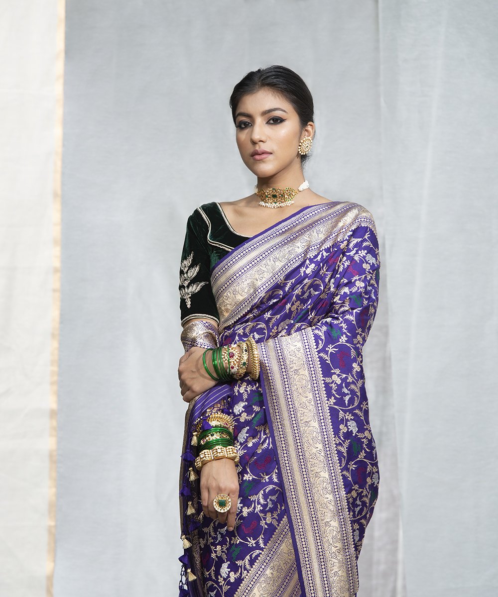 Purple_Banarasi_Handloom_Pure_Katan_Silk_Kadhwa_Meenakari_Shikargah_Saree_WeaverStory_01