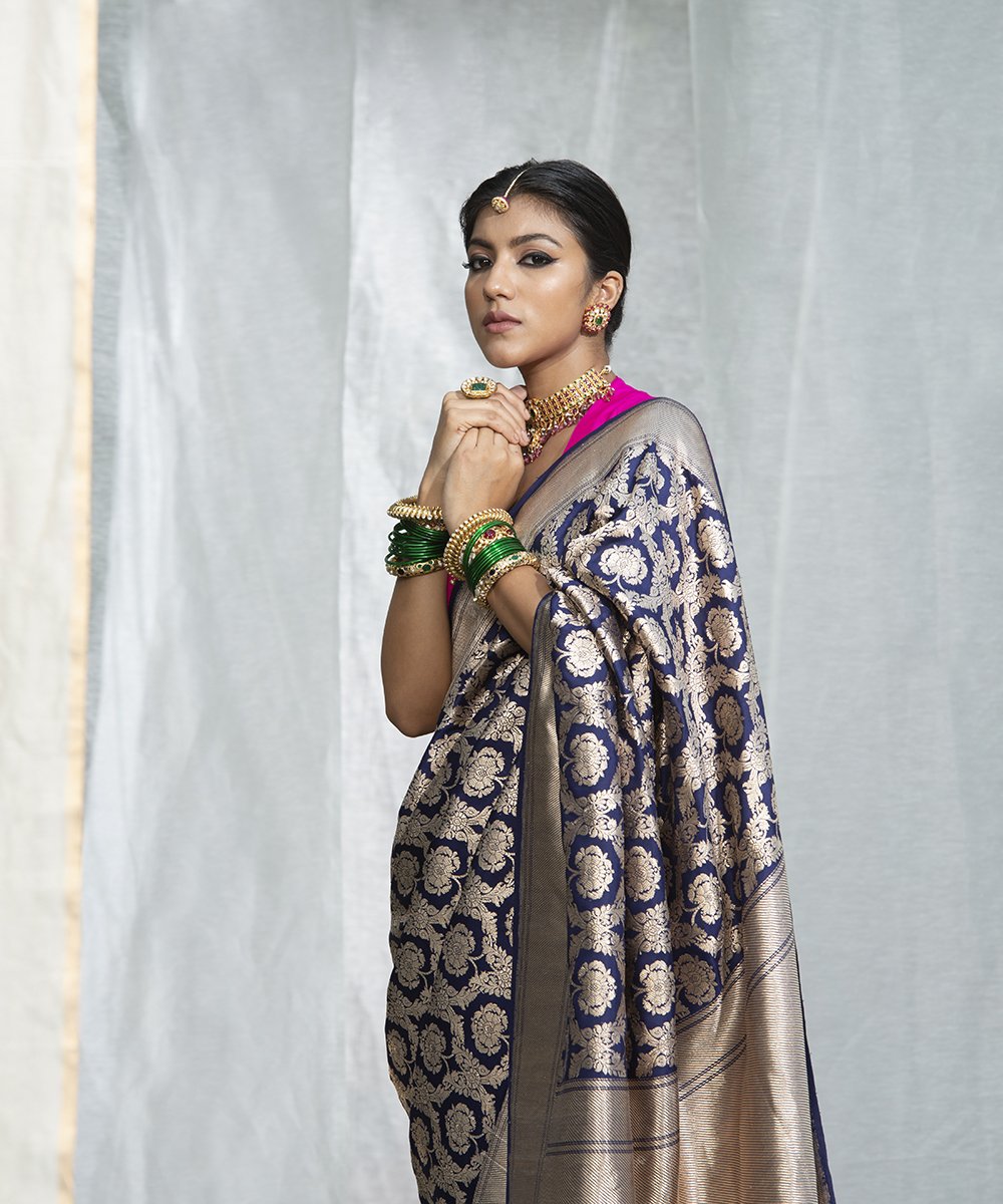 Blue_Pure_Katan_Silk_Banarasi_Handloom_Saree_with_Woven_Zari_Jaal_WeaverStory_01