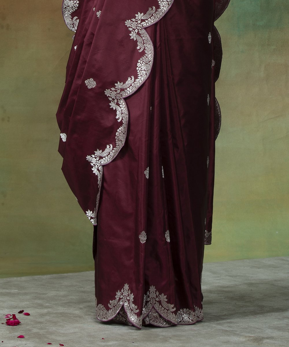 Wine_Handloom_Katan_Silk_Scallop_Border_Banarasi_Saree_With_Silver_Zari_WeaverStory_04