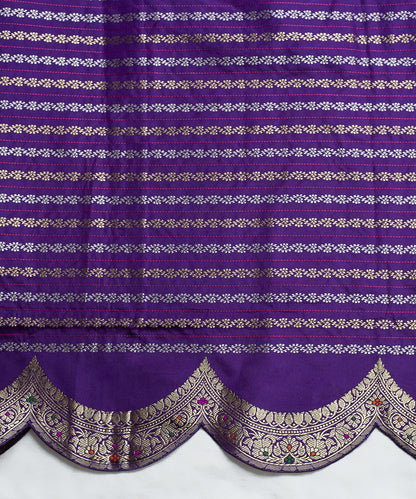 Handloom_Pista_Green_Katan_Silk_Scallop_Border_Banarasi_Saree_With_Purple_Blouse_WeaverStory_05