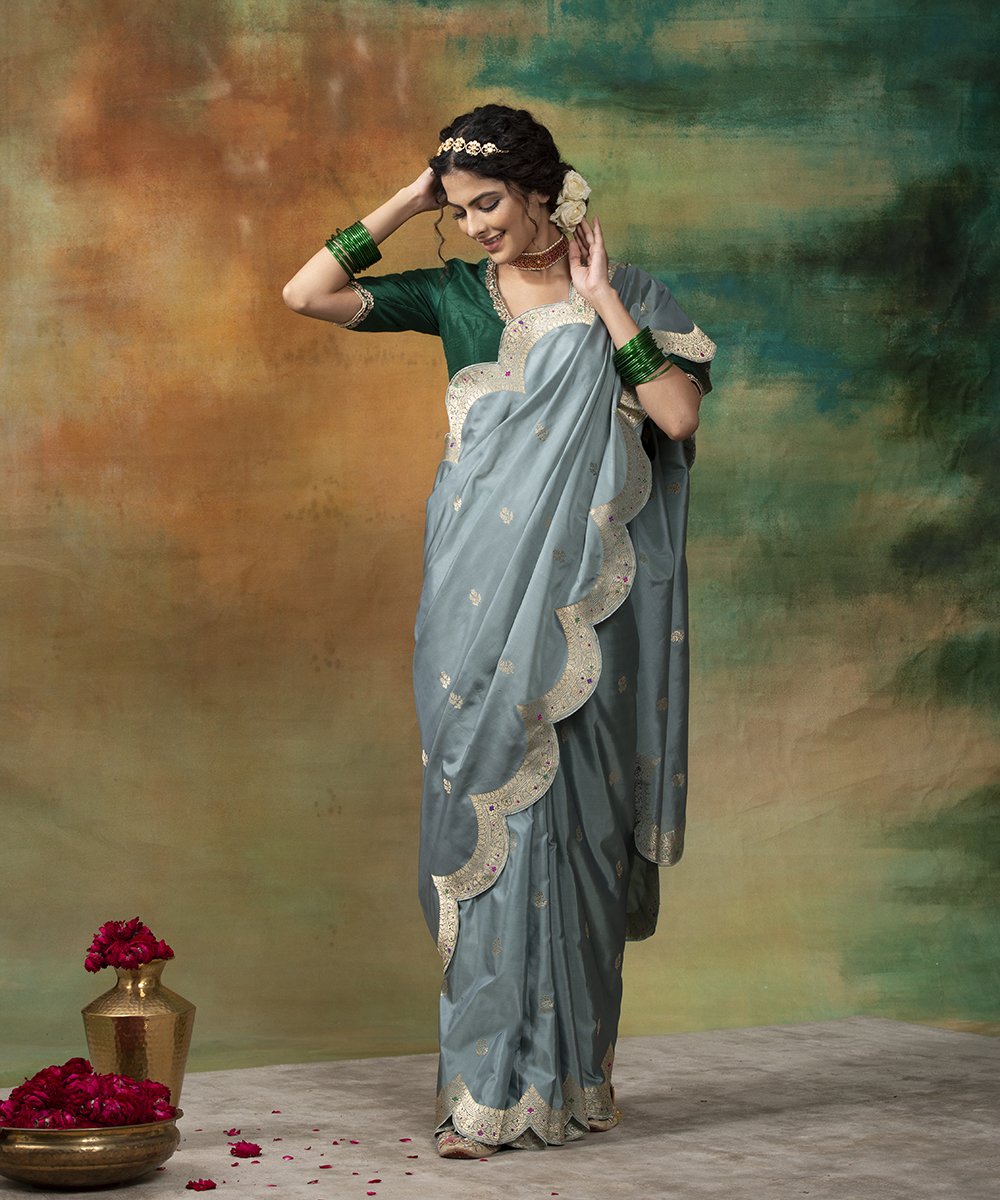 Grey_Handloom_Katan_Silk_Scallop_Border_Banarasi_Saree_With_Meenakari_WeaverStory_02