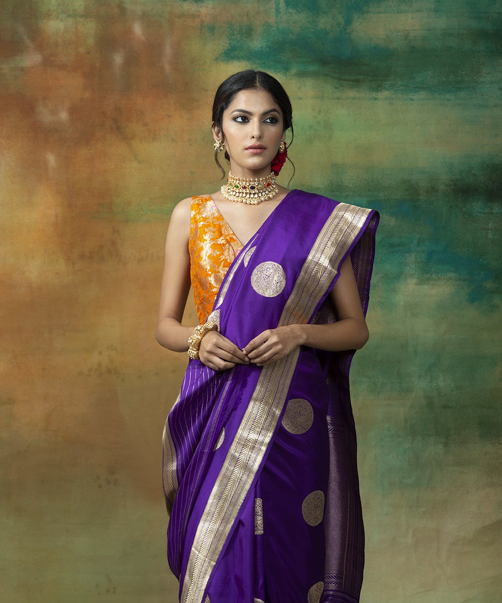 Purple_Handloom_Kadhwa_Banarasi_Boota_Saree_With_Peacock_Motifs_WeaverStory_01