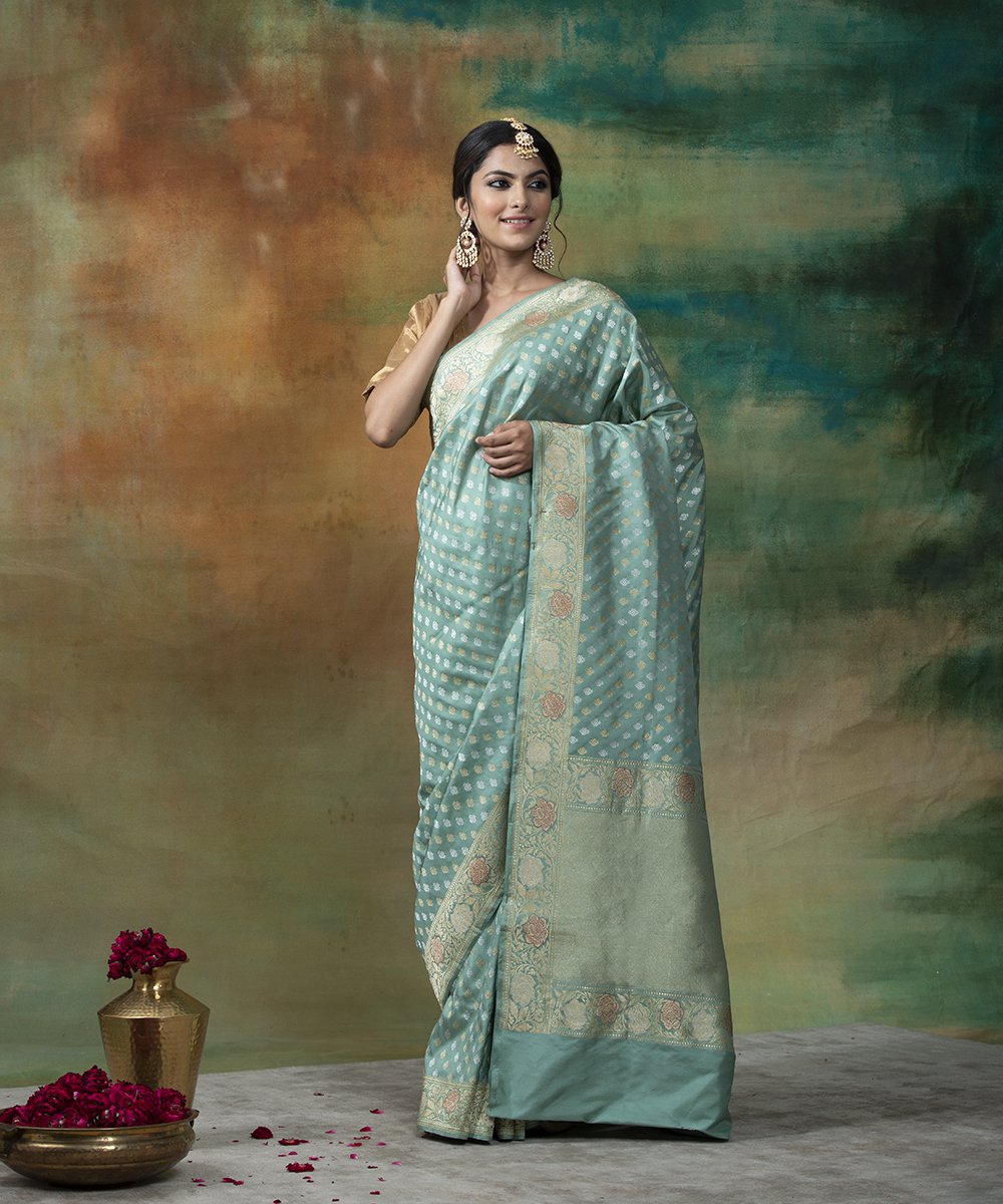 Light_Green_Handloom_Kadhwa_Banarasi_Saree_With_Gold_And_Silver_Booti_WeaverStory_02