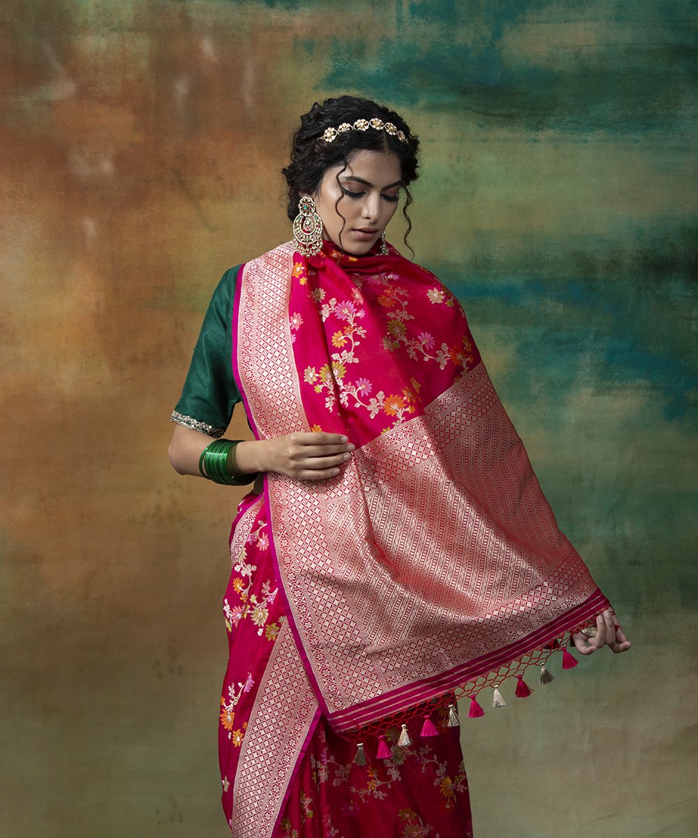 Handloom_Rani_Pink_Katan_Silk_Meenakari_Banarasi_Saree_WeaverStory_01