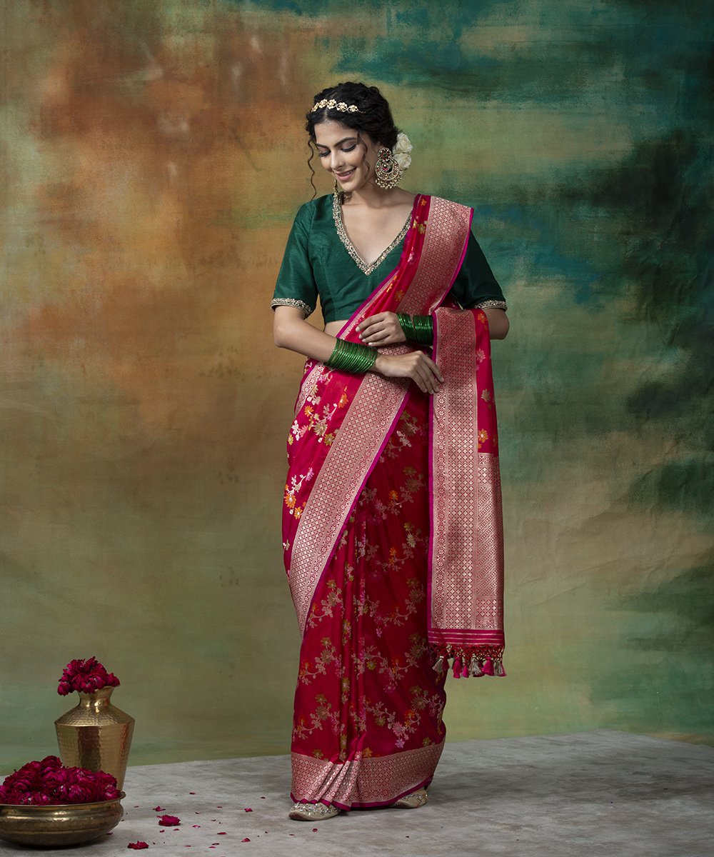 Handloom_Rani_Pink_Katan_Silk_Meenakari_Banarasi_Saree_WeaverStory_02