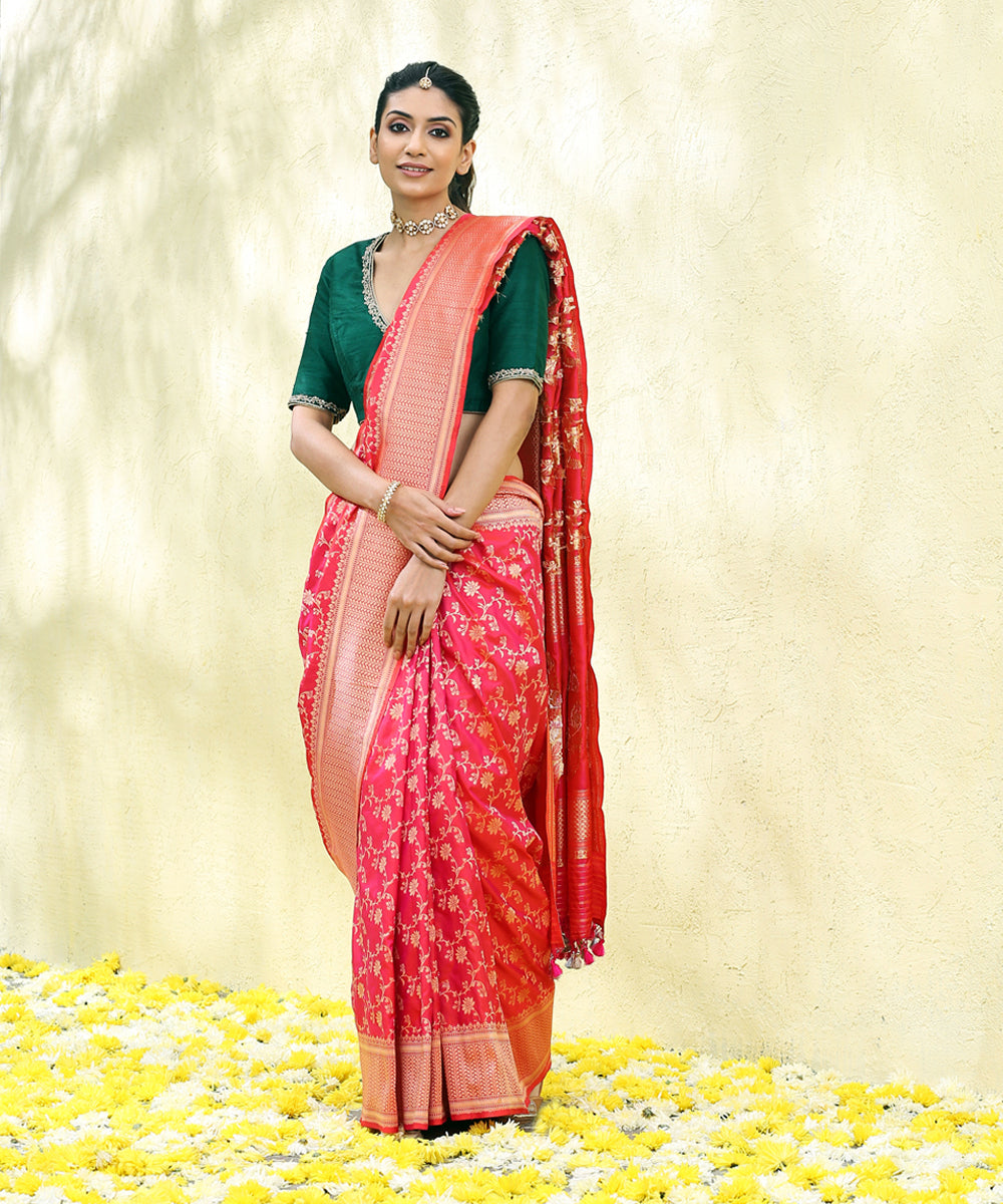 Pink_Handloom_Pure_Katan_Silk_Banarasi_Saree_with_Flower_Motifs_WeaverStory_02