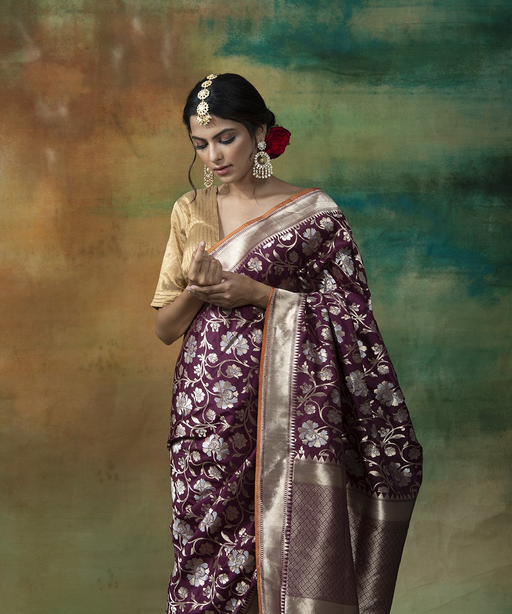 Wine_Handloom_Katan_Silk_Sona_Rupa_Banarasi_Saree_with_Floral_Jangla_WeaverStory_01