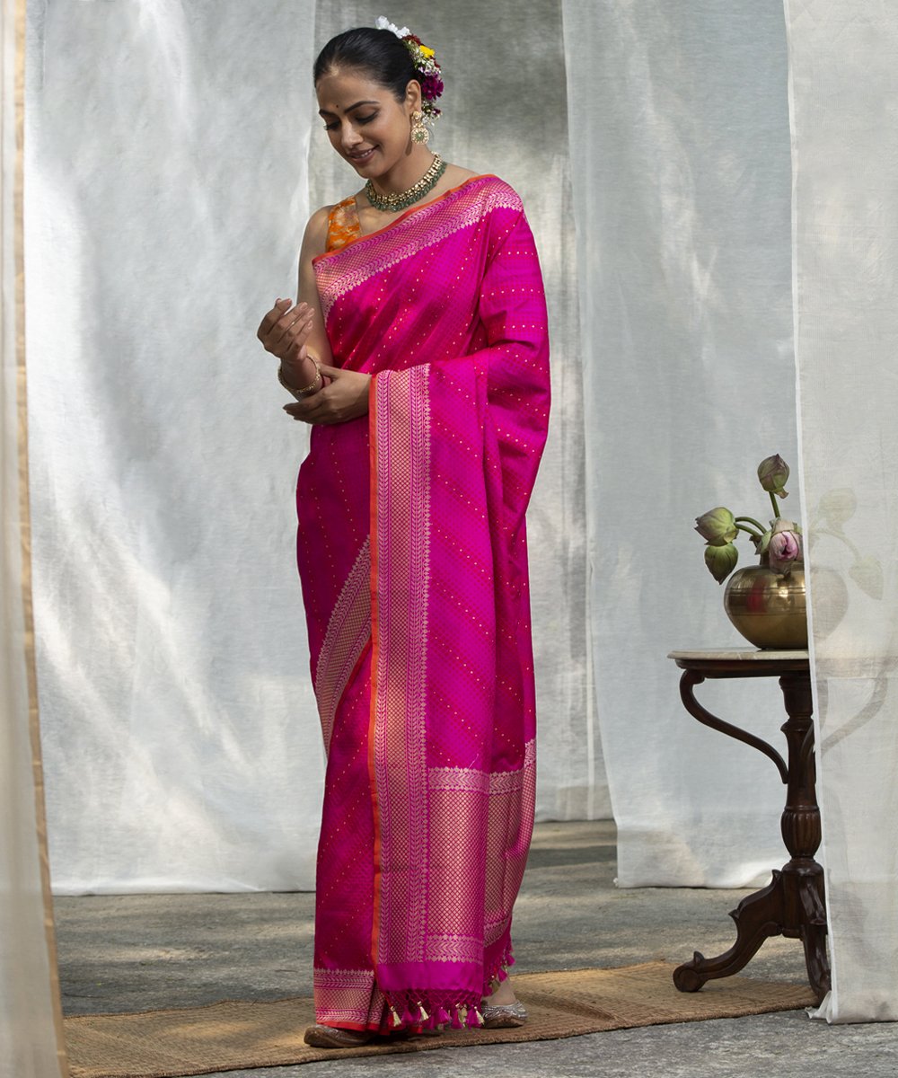 Pink_Handloom_Pure_Katan_Silk_Banarasi_Saree_With_Embossed_Weave_WeaverStory_02