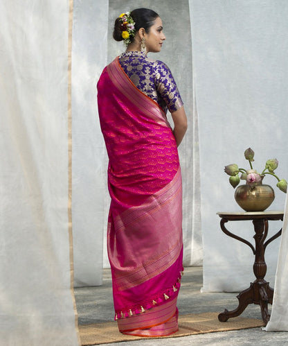 Handloom_Rani_Pink_Pure_Silk_Banarasi_Saree_with_Rust_Embossed_Weave_WeaverStory_03