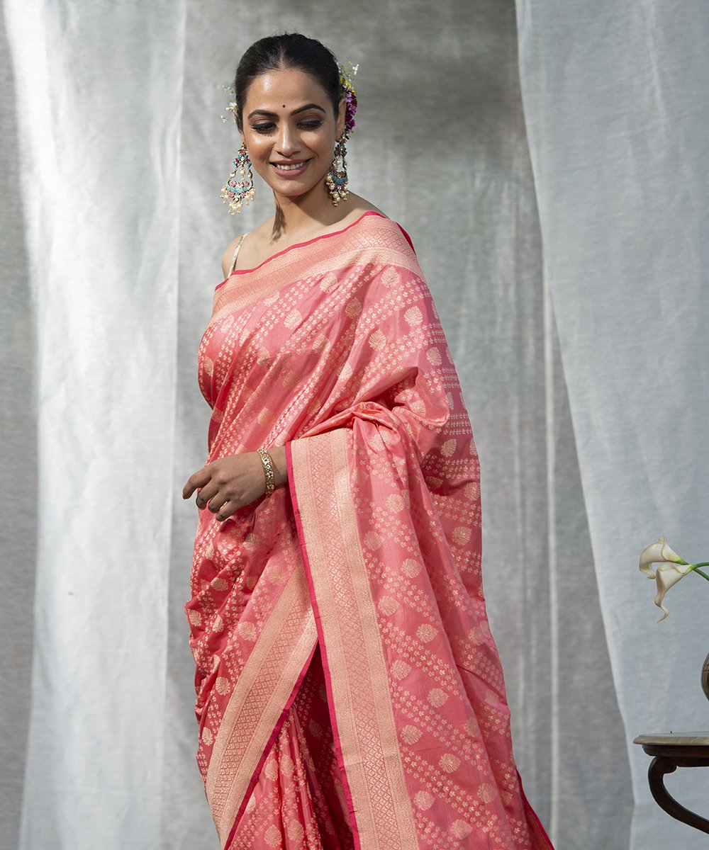 Handloom_Peach_Embossed_Weave_Pure_Katan_Silk_Banarasi_Saree_WeaverStory_01