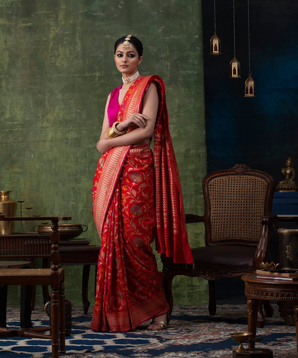 Red_Handloom_Pure_Katan_Silk_Banarasi_Saree_with_Cutwork_Meenakari_Jangla_WeaverStory_02