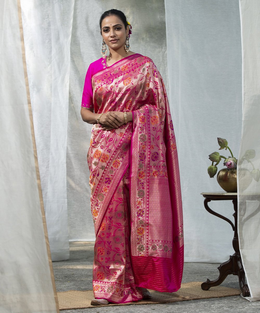 Handloom_Pink_Pure_Katan_Silk_Banarasi_Saree_with_Zari_Base_Meenakari_Jaal_WeaverStory_02