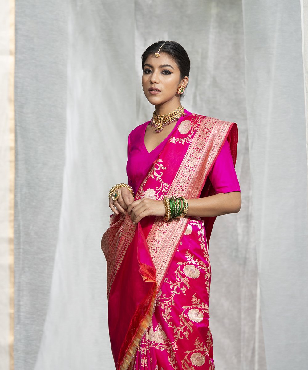 Pink_Handloom_Pure_Katan_Silk_Banarasi_Sona_Rupa_Kadhwa_Jangla_Saree_With_Bel_Border_WeaverStory_01