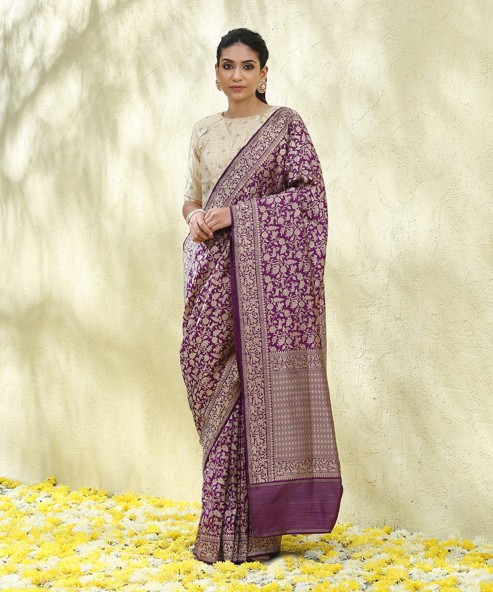 Handloom_Purple_Pure_Katan_Silk_Kimkhab_Shikargah_Banarasi_Saree_with_Reshmi_Zari_WeaverStory_02