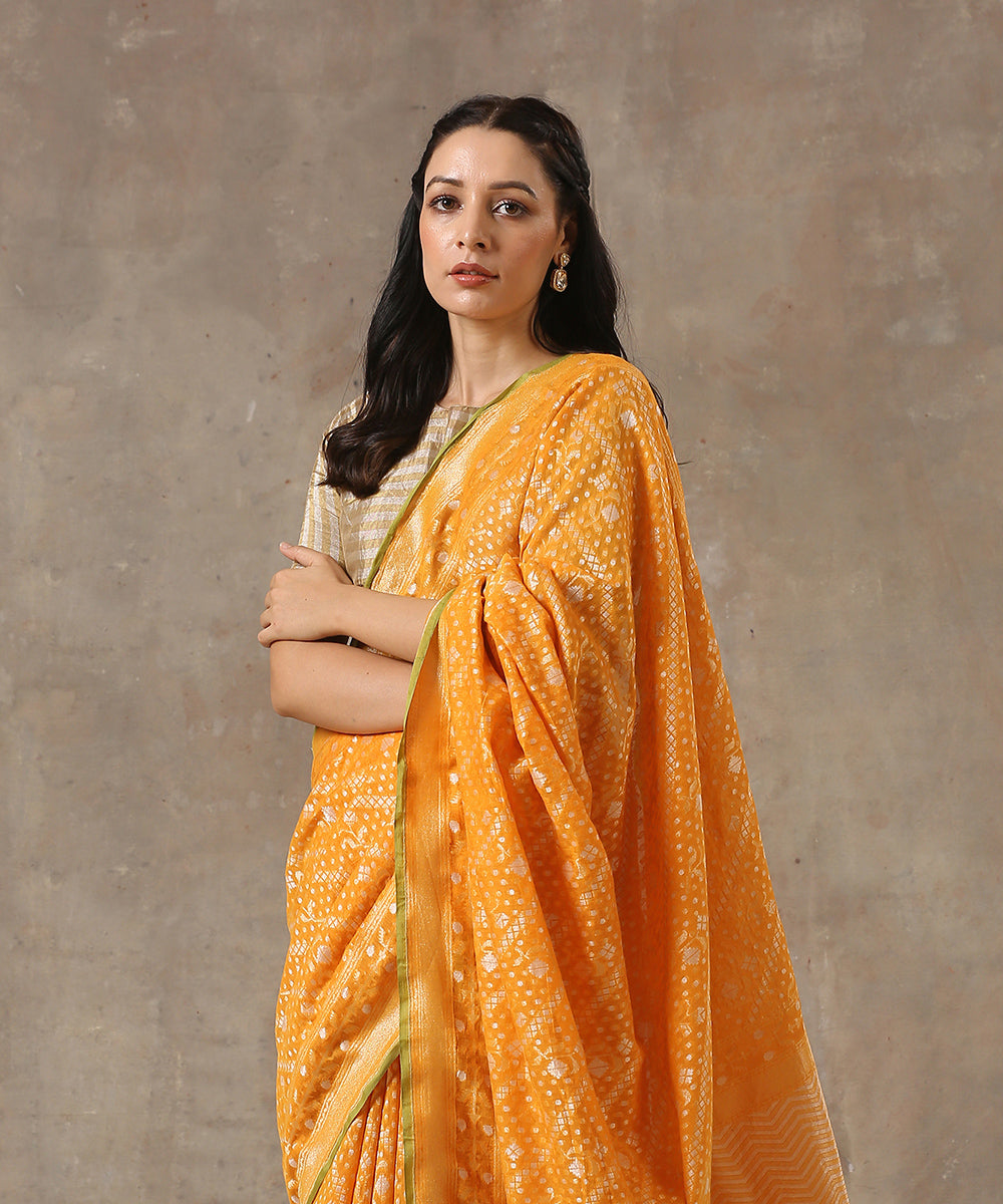 Handloom_Mustard_Yellow_Banarasi_Jamdani_Saree_With_Aada_Jaal_WeaverStory_01