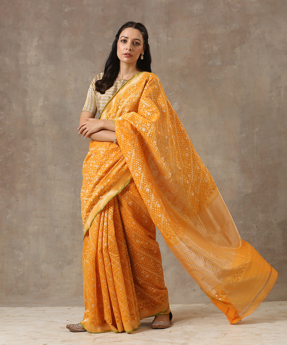 Handloom_Mustard_Yellow_Banarasi_Jamdani_Saree_With_Aada_Jaal_WeaverStory_02