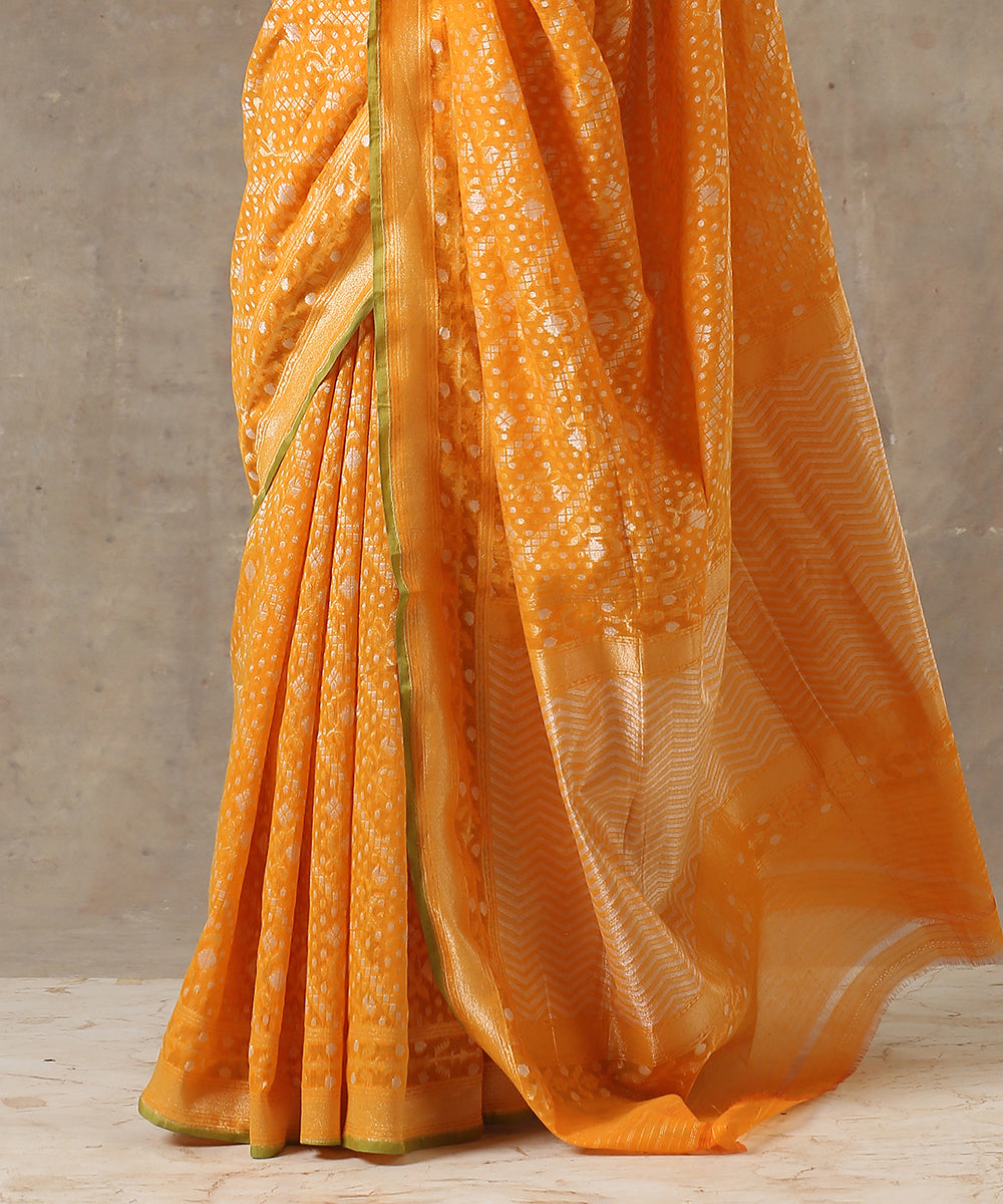 Handloom_Mustard_Yellow_Banarasi_Jamdani_Saree_With_Aada_Jaal_WeaverStory_04