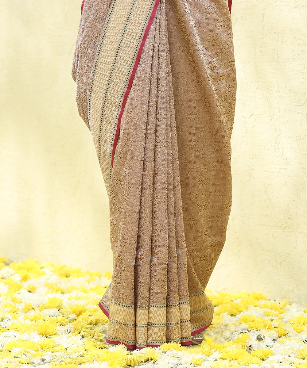 Brown_Handloom_Zari_Tanchoi_Banarasi_Saree_with_Maroon_Selvedge_WeaverStory_04