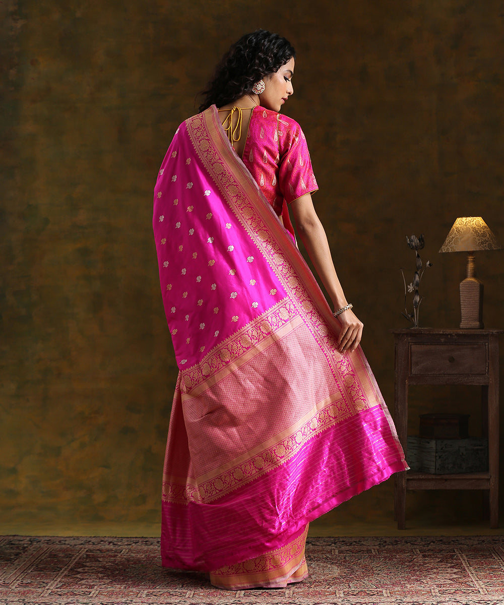 Hot_Pink_Handloom_Pure_Katan_Silk_Banarasi_Saree_with_Sona_Rupa_Kadhwa_Booti_Saree_WeaverStory_03