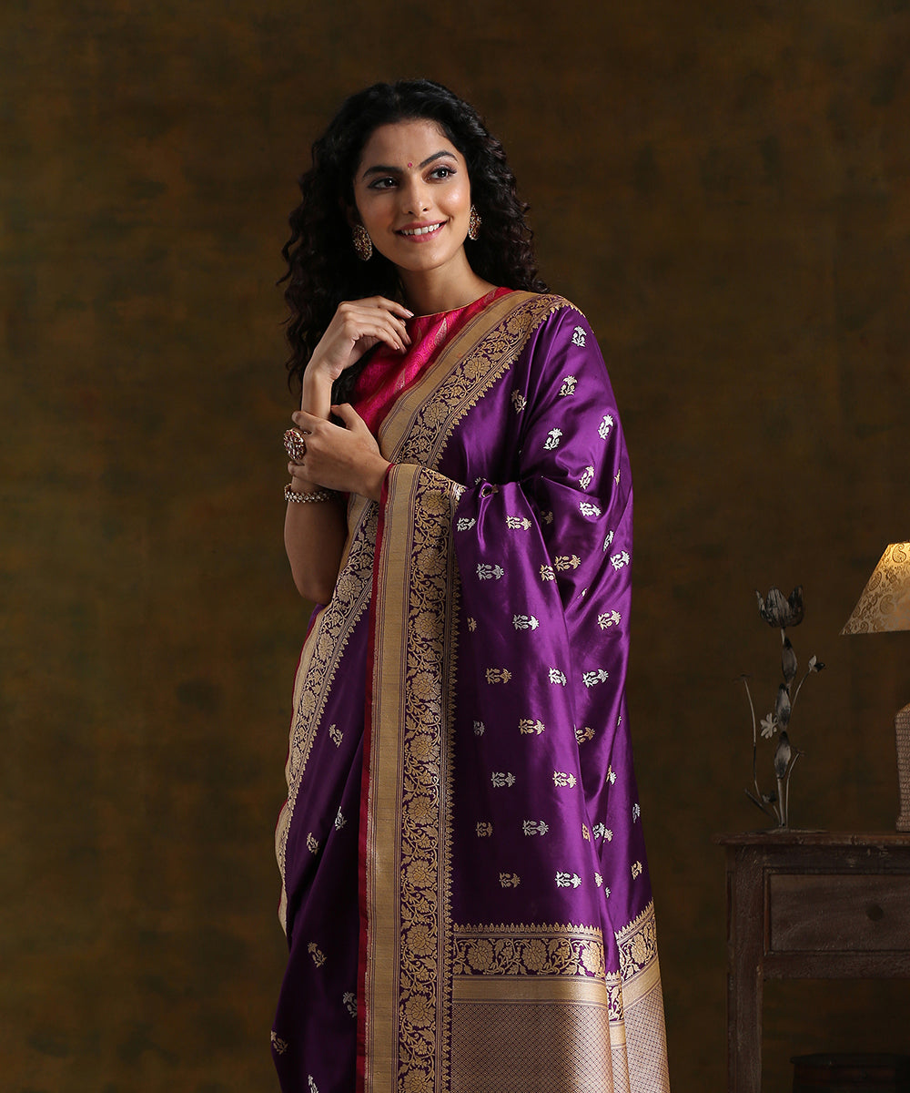 Handloom_Purple_Pure_Katan_Silk_Banarasi_Saree_with_Sona_Rupa_Kadhwa_Booti_WeaverStory_01