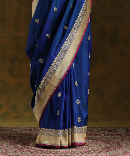 Handloom_Peacock_Blue_Pure_Katan_Silk_Kadhwa_Booti_Banarasi_Saree_WeaverStory_04