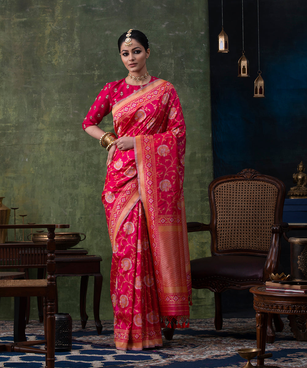 Handloom_Pink_Pure_Katan_Silk_Banarasi_Saree_with_Cutwork_Jamdani_Weave_WeaverStory_02