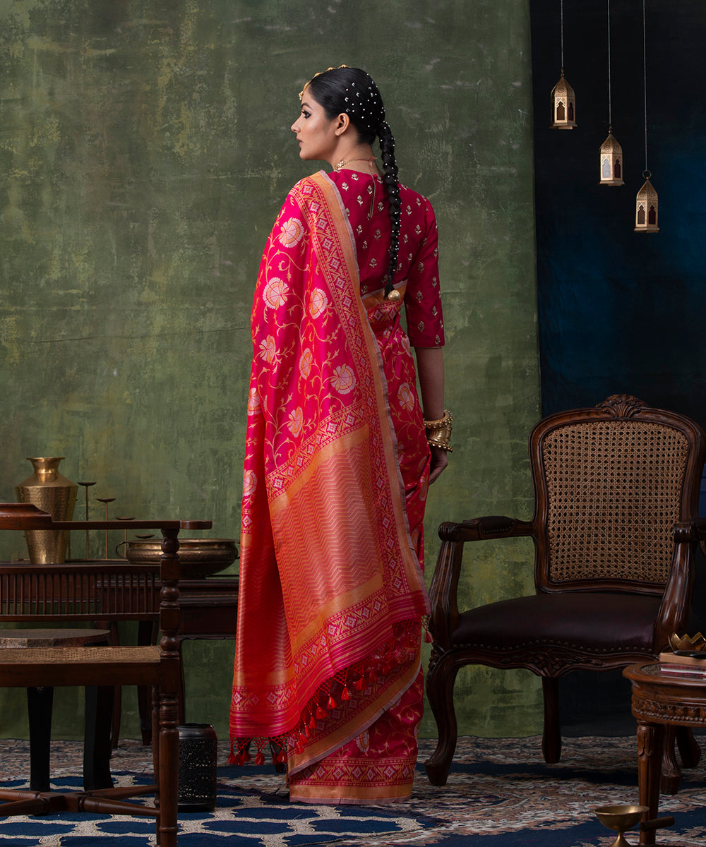 Handloom_Pink_Pure_Katan_Silk_Banarasi_Saree_with_Cutwork_Jamdani_Weave_WeaverStory_03