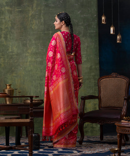 Handloom_Pink_Pure_Katan_Silk_Banarasi_Saree_with_Cutwork_Jamdani_Weave_WeaverStory_03