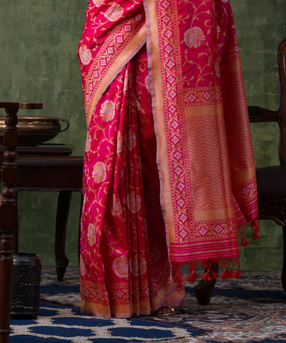 Handloom_Pink_Pure_Katan_Silk_Banarasi_Saree_with_Cutwork_Jamdani_Weave_WeaverStory_04