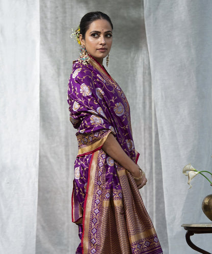 Handloom_Purple_Cutwork_Upada_Jamdani_weave_Pure_Katan_Silk_Banarasi_Saree_WeaverStory_01