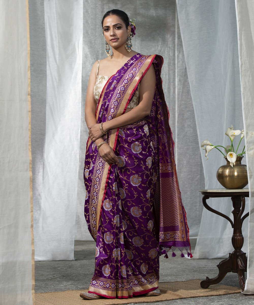 Handloom_Purple_Cutwork_Upada_Jamdani_weave_Pure_Katan_Silk_Banarasi_Saree_WeaverStory_02