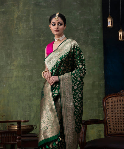 Green_Handloom_Pure_Katan_Silk_Banarasi_Saree_with_Cutwork_Jangla_WeaverStory_01