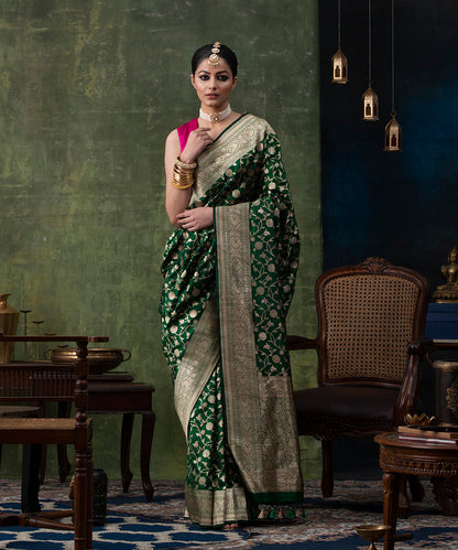 Green_Handloom_Pure_Katan_Silk_Banarasi_Saree_with_Cutwork_Jangla_WeaverStory_02