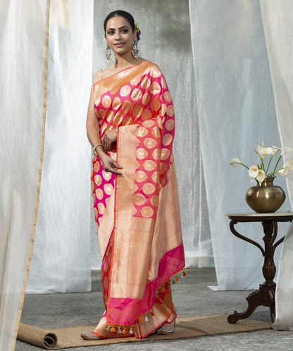 Handloom_Pink_Orange_Pure_Katan_Silk_Cutwork_Banarasi_Saree_with_Mor_Boota_WeaverStory_02