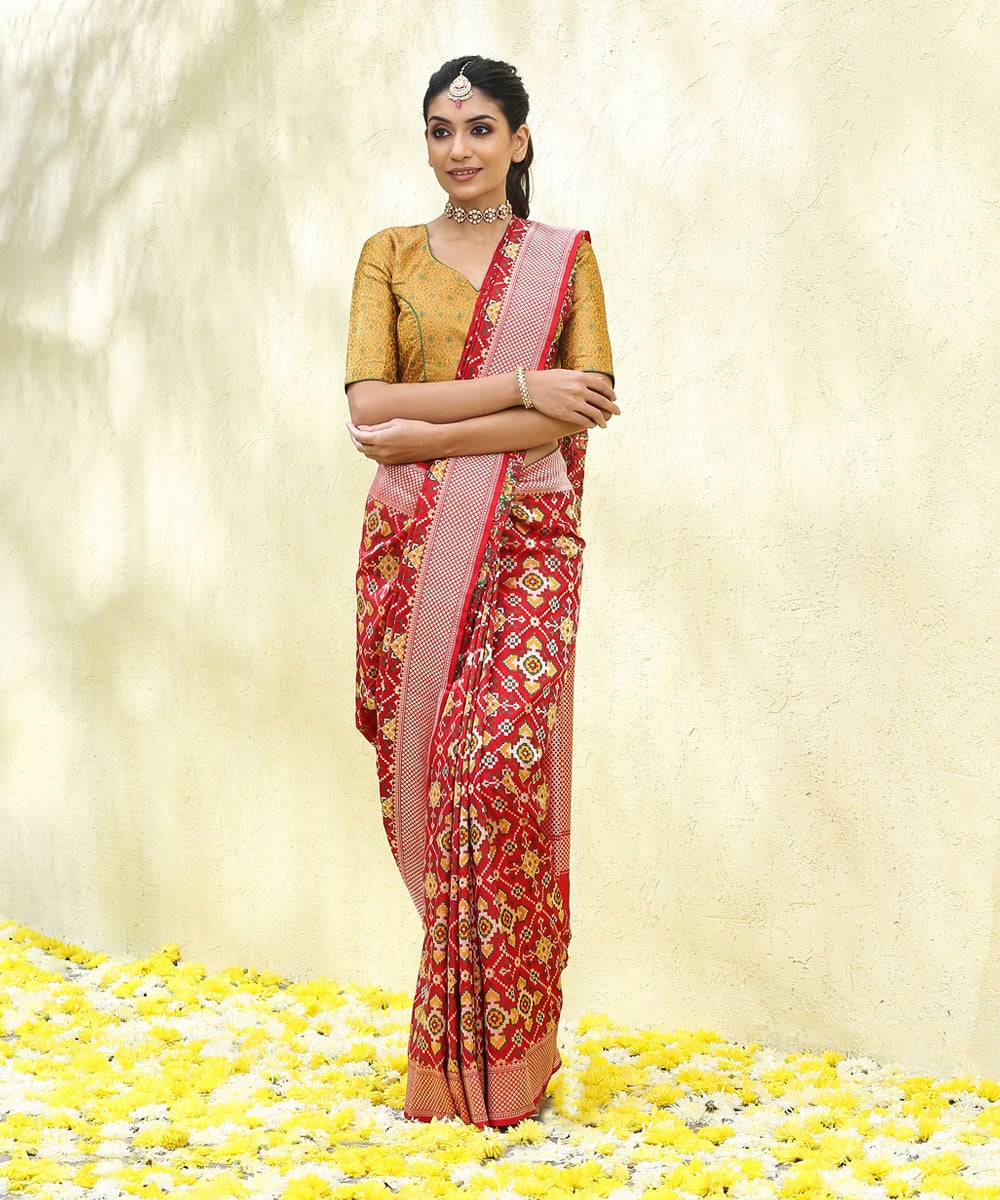 Red_And_Mustard_Handloom_Twin_Katan_Silk_Warp_Reshmi_Banarasi_Patola_Saree_WeaverStory_02