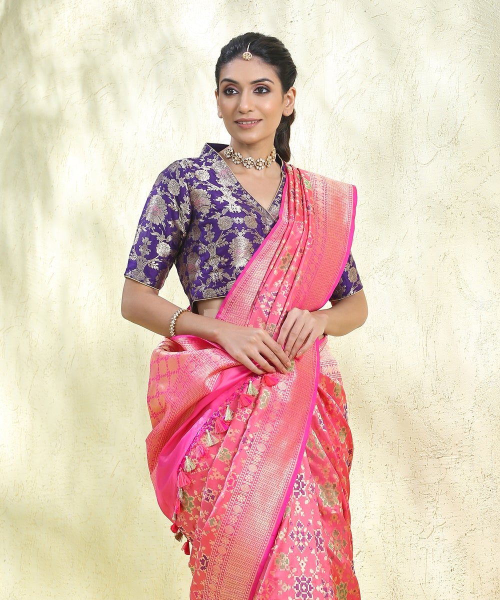 Handloom_Pink_Pure_Katan_Silk_Banarasi_Patola_Saree_WeaverStory_01