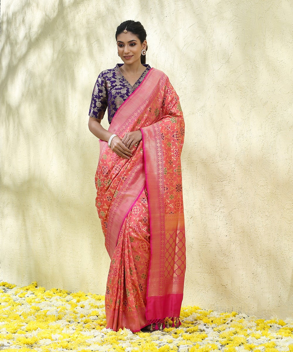 Peach_Handloom_Pure_Katan_Silk_Banarasi_Patola_Saree_WeaverStory_02