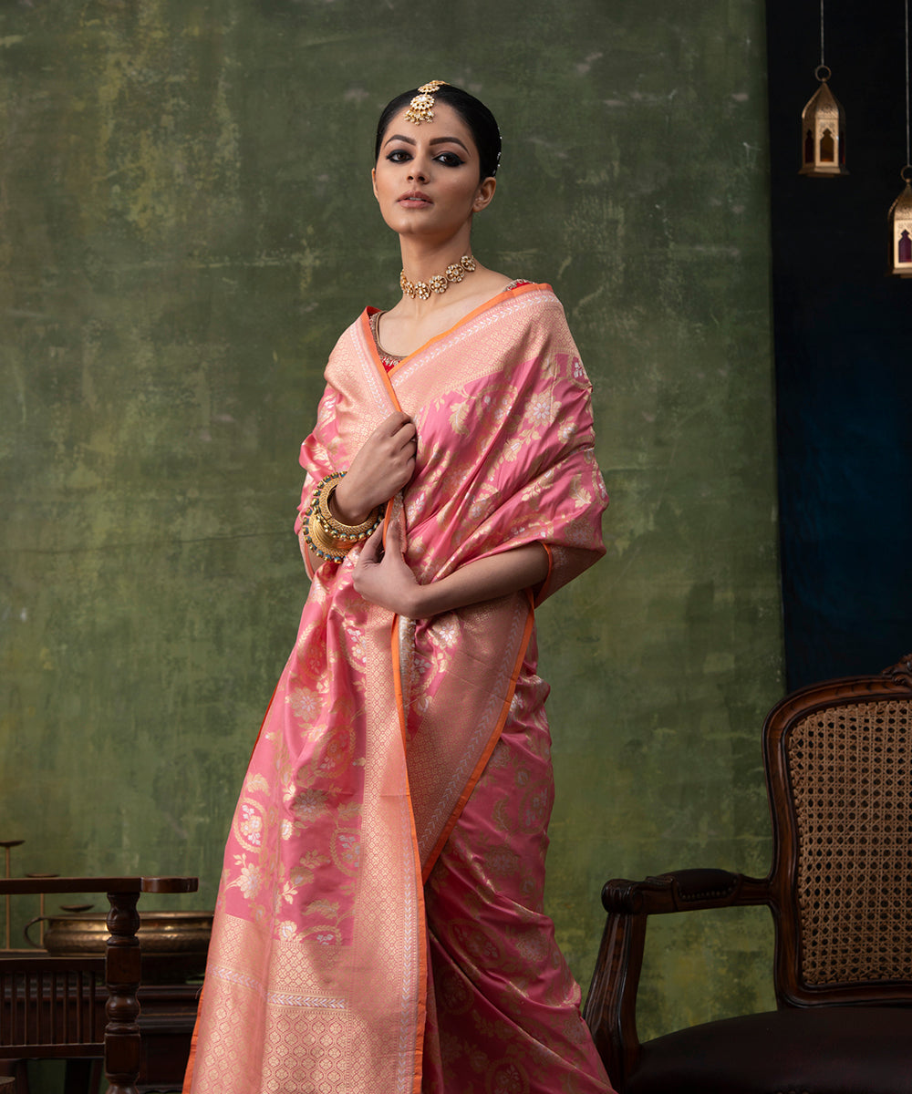 Handloom_Rose_Pink_Pure_Katan_Silk_Banarasi_Saree_with_Cutwork_Sona_Rupa_Jaal_WeaverStory_01