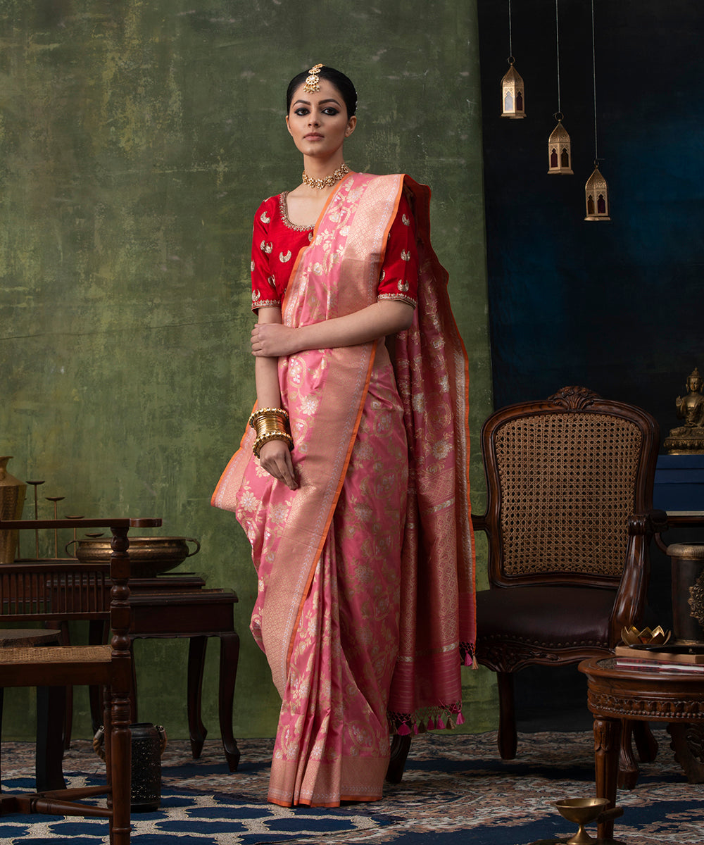 Handloom_Rose_Pink_Pure_Katan_Silk_Banarasi_Saree_with_Cutwork_Sona_Rupa_Jaal_WeaverStory_02