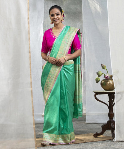 Handloom_Sea_Green_Plain_Katan_Banarasi_Saree_With_Konia_And_Meenakari_Border_WeaverStory_02