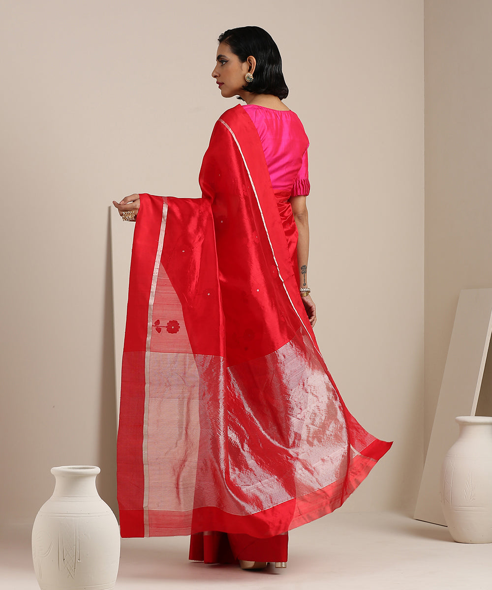 Red_Handloom_Silk_Chanderi_Saree_with_Genda_Meena_Booti_WeaverStory_03